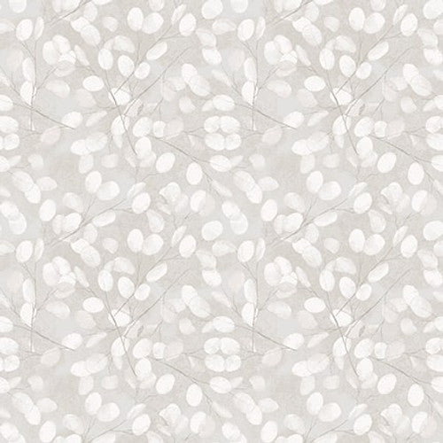 Purely Neutral Grey Textured Leaves Fabric Yardage