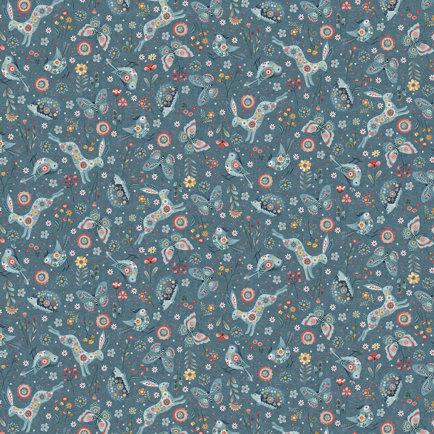 Norwegian Forest Woodland Character Toss Blue Yardage