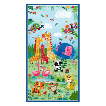 Zoo Crew Sage Panel - quilt fabric panel for quilting projects