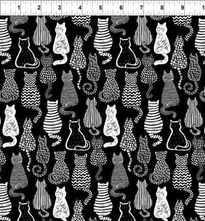Sketchbook Prints White on Black Cats Fabri Yardage