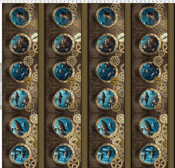 Steampunk Menagerie Border Stripe Fabric Yardage