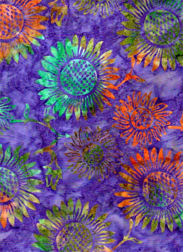 Remnants of Summer Purple Multi Sunflowers Batik Fabric Yardage