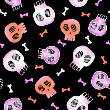 Ghostly Greetings Black Skulls Fabric Yardage