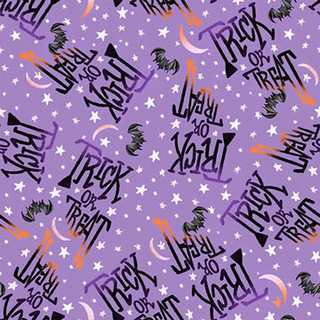Ghostly Greetings Purple Halloween Words Fabric Yardage