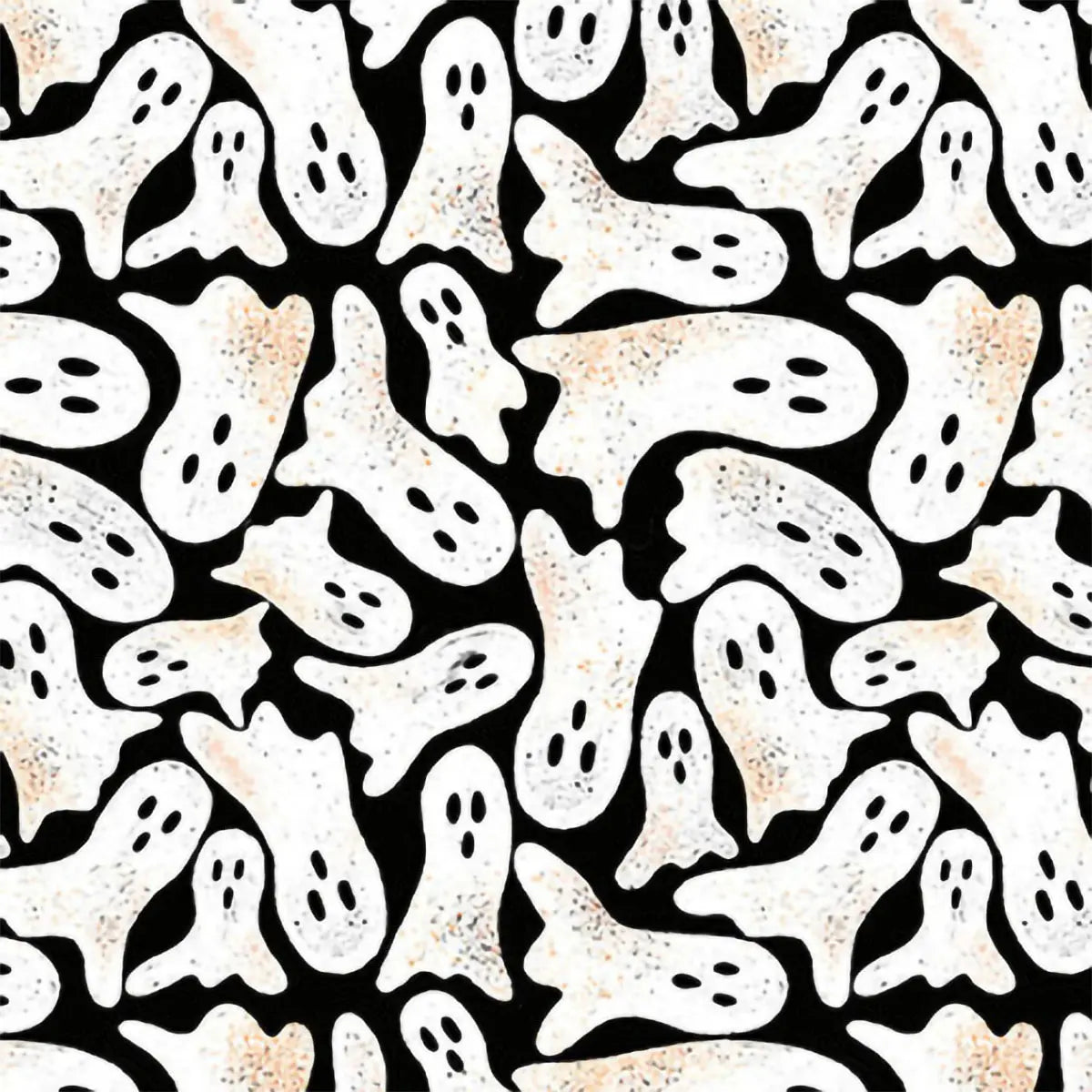 Ghostly Greetings White Ghosts on Black Fabric Yardage