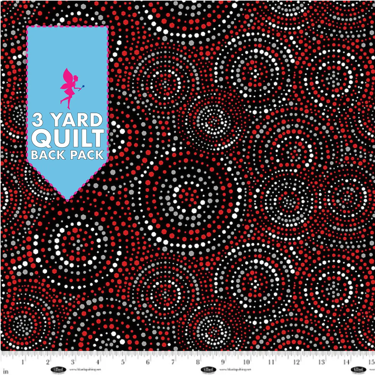 Concentric Hexi-Dots Red Black and White 108" Wide 3 Yard Quilt Fabric Back Pack