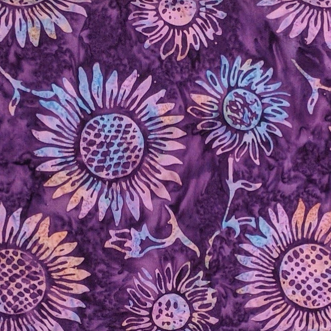 Remnants of Summer Purple Sunflowers Batik Fabric Yardage