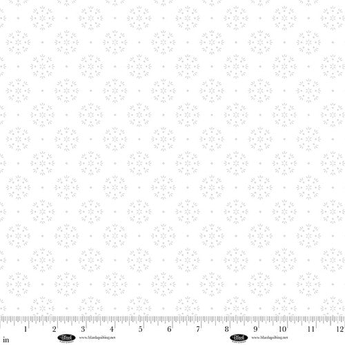 Morning Mist IX Circles Dots and Spikes White on White Fabric Yardage