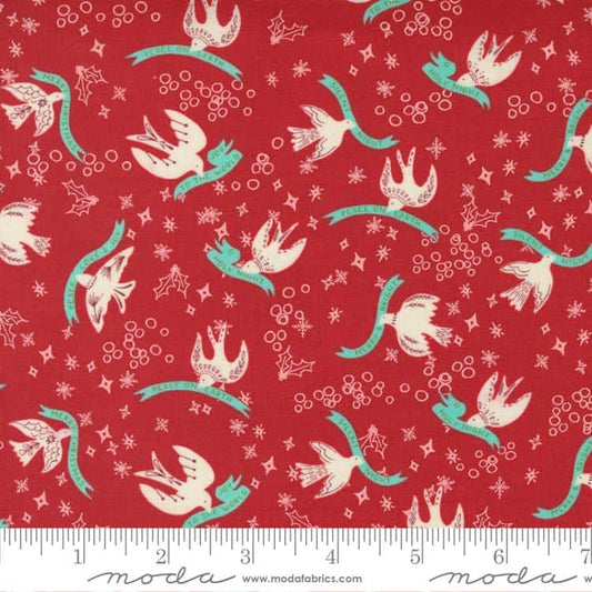 Cheer and Merriment Cranberry Birds Fabric Yardage