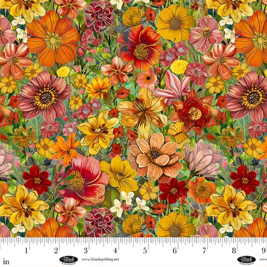 Enchanted Canopy Persimmon Allover Flowers Fabric Yardage - quilt fabric for sewing and quilting projects