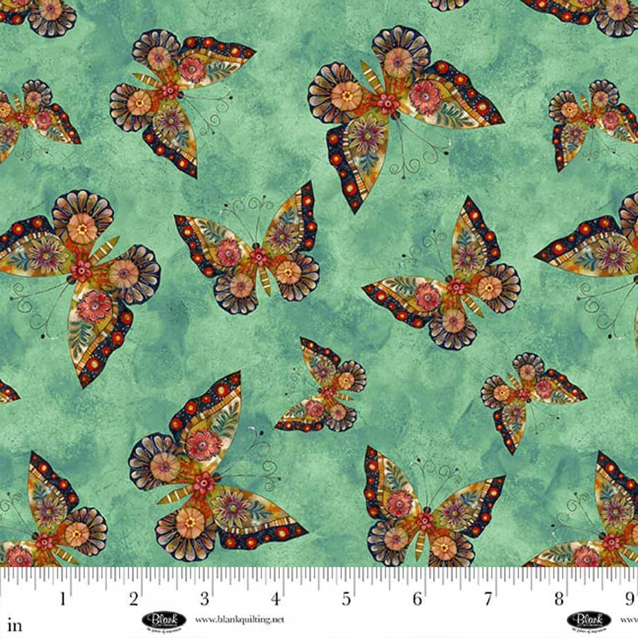 Enchanted Canopy Teal Butterflies Fabric Yardage - quilt fabric for sewing and quilting projects