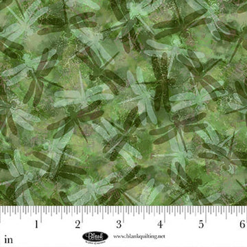 Enchanted Canopy Green Dragonfly Collage Fabric Yardage - quilt fabric for sewing and quilting projects