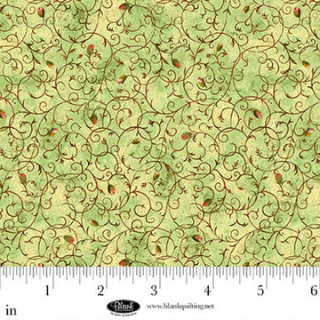 Enchanted Canopy Backing Kit Light Green Scroll with Rosebuds - wide quilt backing fabric for longarm quilting