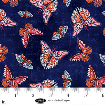 Cameo Appearance Navy Butterflies Fabric Yardage - quilt fabric for sewing and quilting projects