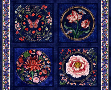 Cameo Appearance Navy Pillow Block 36" Panel - quilt fabric panel for quilting projects