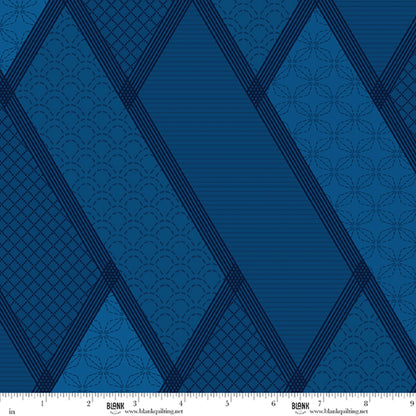 Linear Dream blue stitched geometric 108 inch wide 3 yard back pack