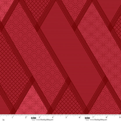 Linear Dream red stitched geometric 108 inch wide quilt backing fabric