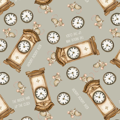 Nursery Rhyme Time Light Gray Clock Fabric Yardage