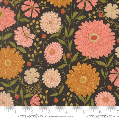 Ladybug Whimsy Midnight Zinnias Ladybugs Metallic Fabric Yardage