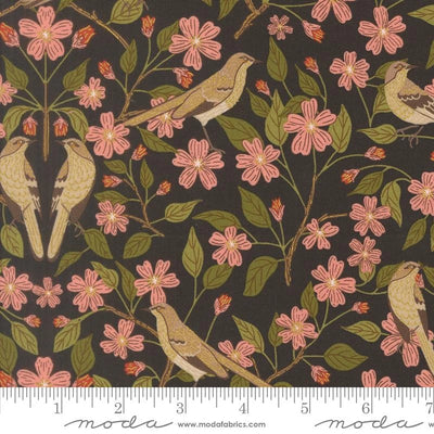 Ladybug Whimsy Midnight Blossoms Birds Metallic Fabric Yardage