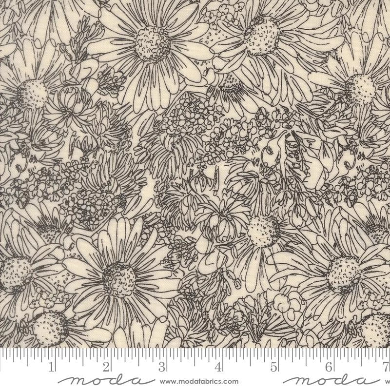 Ladybug Whimsy eggshell pen ink flowers cotton fabric yardage