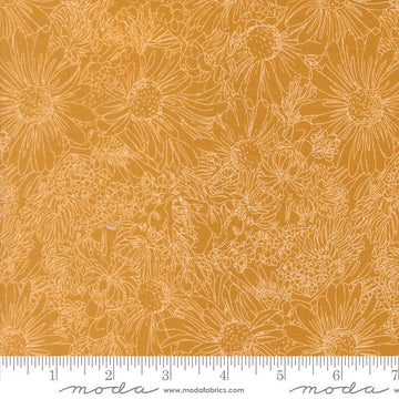 Ladybug Whimsy golden pen ink flowers cotton fabric yardage