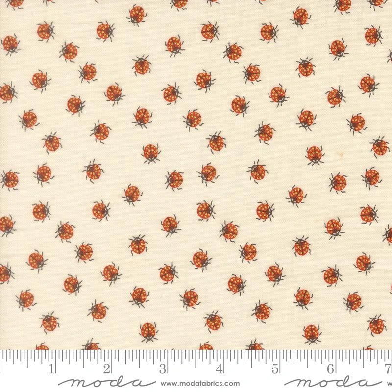 Ladybug Whimsy eggshell ladybugs metallic cotton fabric yardage
