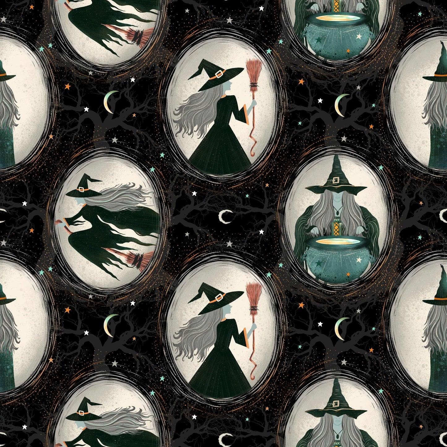 Witchy Wicked Black Witches Fabric Yardage - quilt fabric for sewing and quilting projects