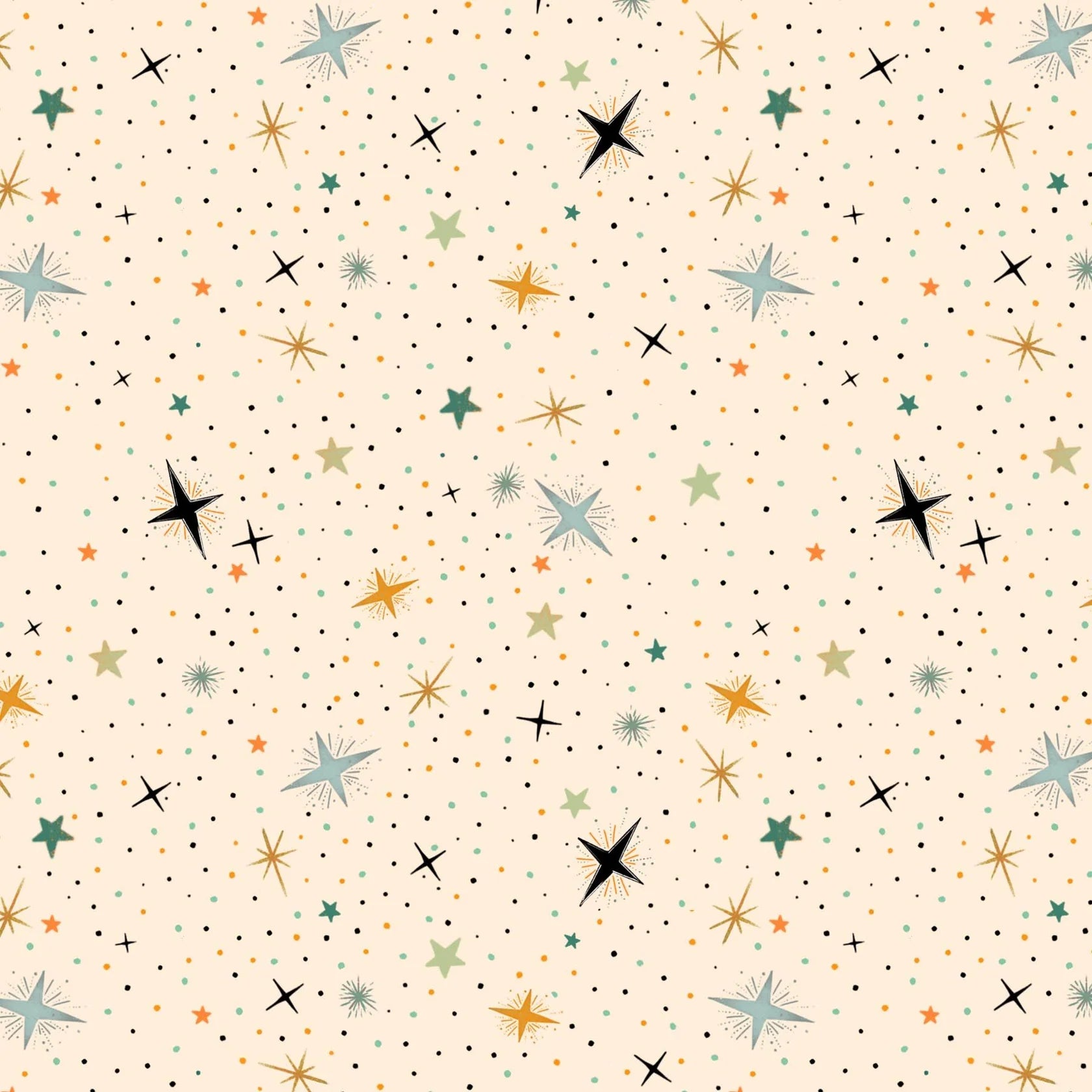 Witchy Wicked Cream Stars Fabric Yardage - quilt fabric for sewing and quilting projects