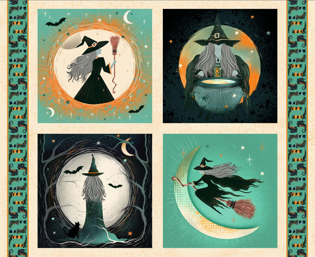 Witchy Wicked Cream Panel - quilt fabric panel for quilting projects