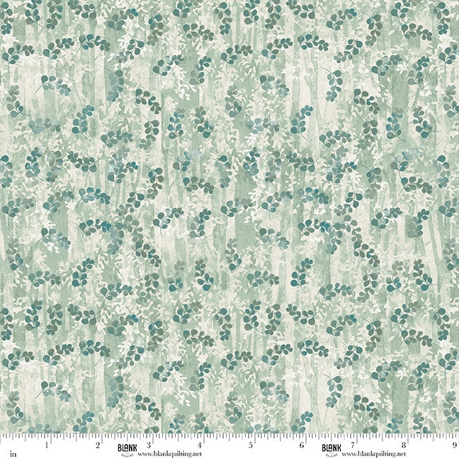 Wild and Free Teal Foliage teal green botanical print cotton fabric yardage