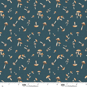 Wild and Free Navy Tossed Mushrooms navy mushroom print cotton fabric yardage
