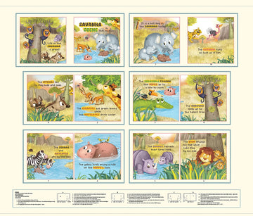 Savanna Scene book panel with African safari animals for children's quilts