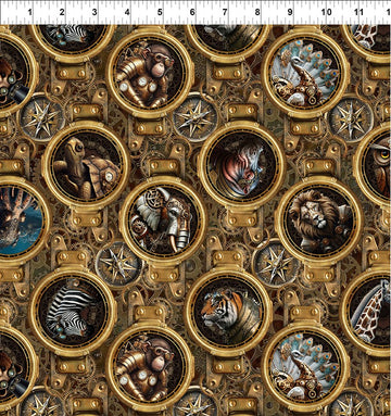 Steampunk Menagerie Portraits Multi Fabric Yardage