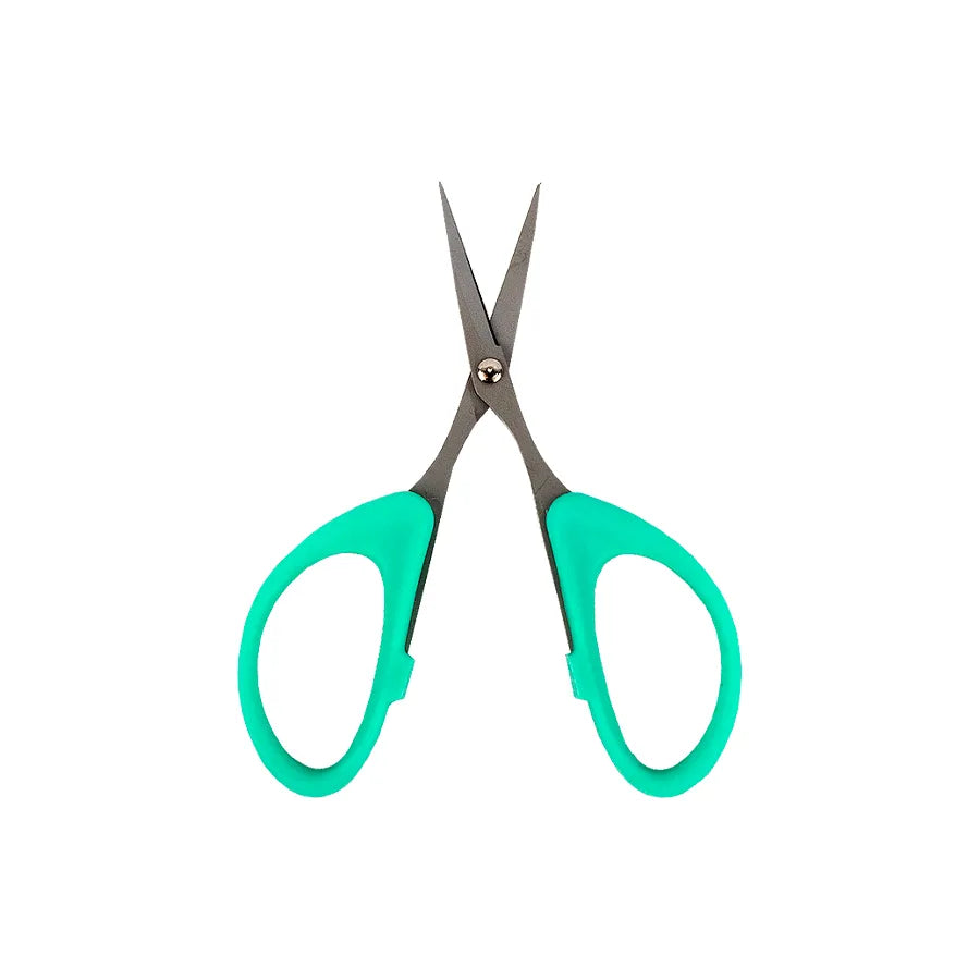 Perfect Scissors Teal 4-3/16in by Checker Distributor: small multipurpose scissors with sharp knife-edge blades and teal ergonomic plastic handles, shown against a white background.