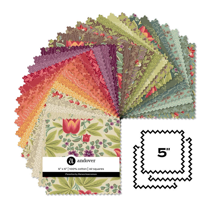 Paradise batik 5 inch precut squares fabric bundle