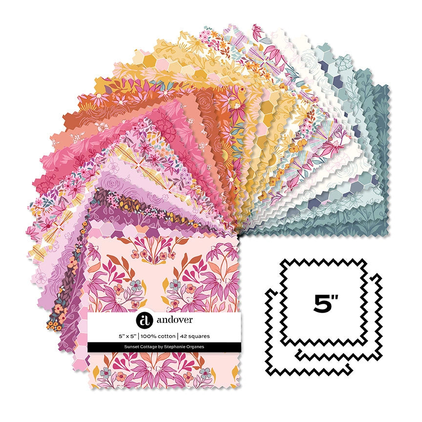 Sunset Cottage 5" Charm Squares - quilting supply from Quilted Joy