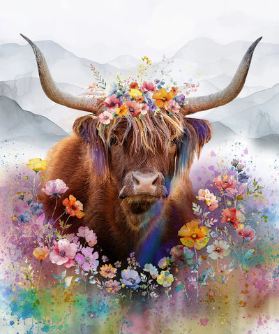 Deja Moo Tertiary Highland Cow Panel 36" x 43"