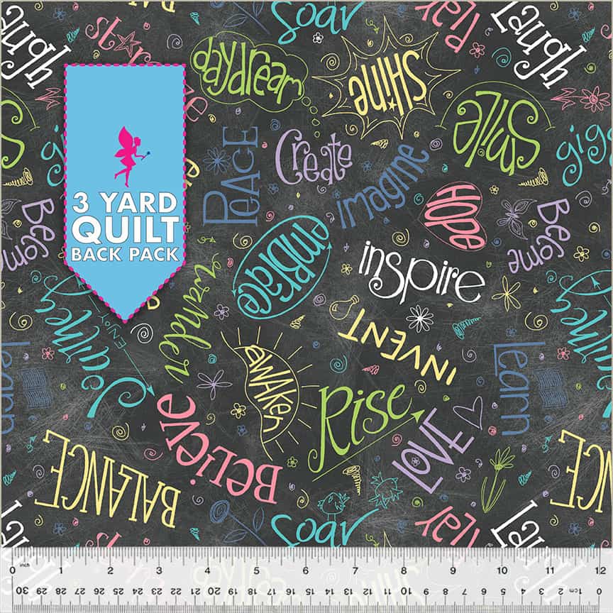 Chalkboard Aspirations 108" Wide Quilt Backing Fabric 3 Yard Quilt Back Pack