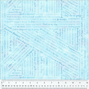 Goodness Gracious! Pale Blue Collaged Phrases Fabric Yardage