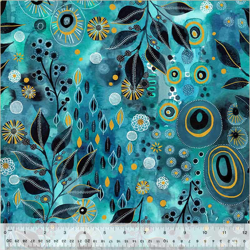 Ebb & Flow Enchanted Aqua Metallic Fabric Yardage