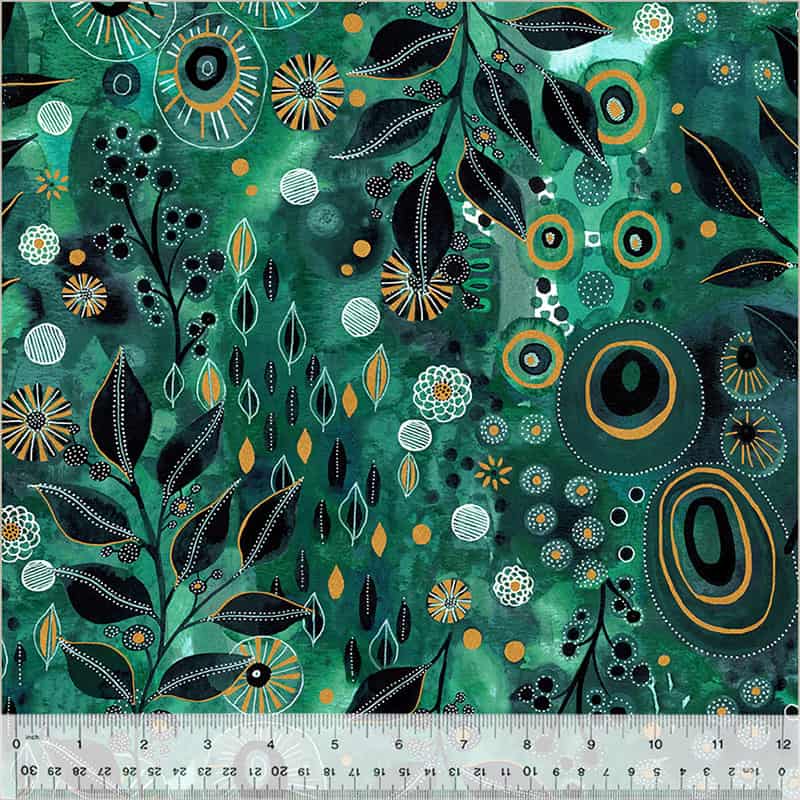 Ebb & Flow Enchanted Emerald Metallic Fabric Yardage