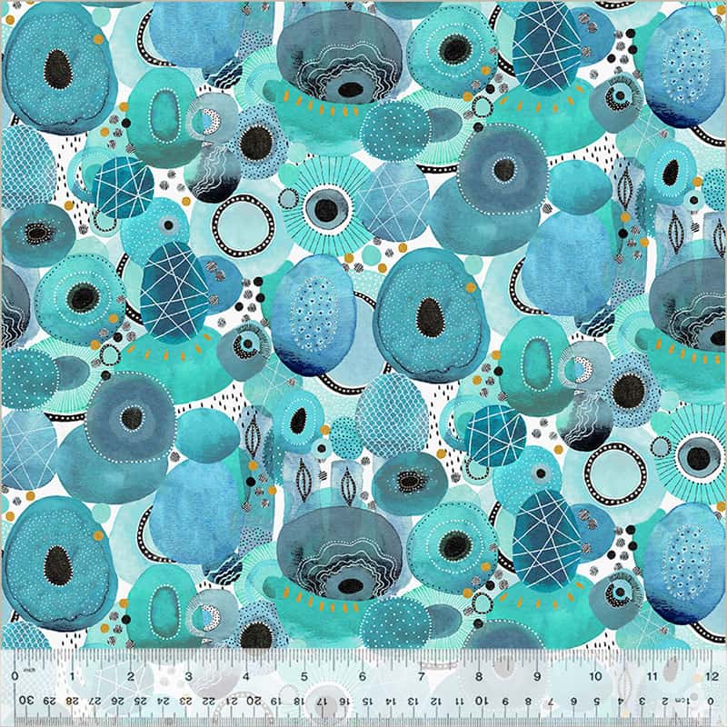 Ebb & Flow Genesis Turquoise Metallic Fabric Yardage