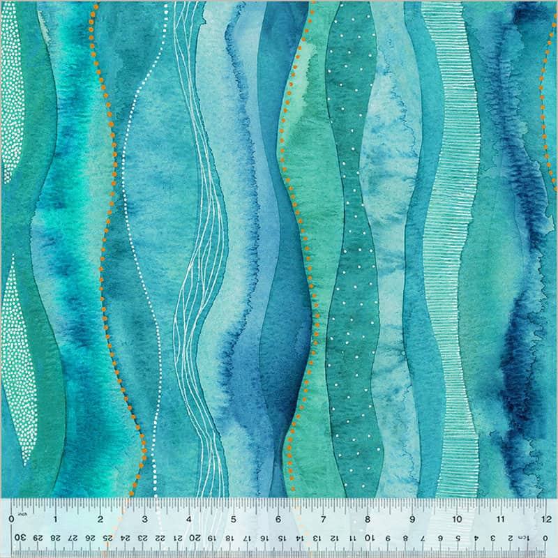 Ebb & Flow Cascade Aqua Metallic Fabric Yardage