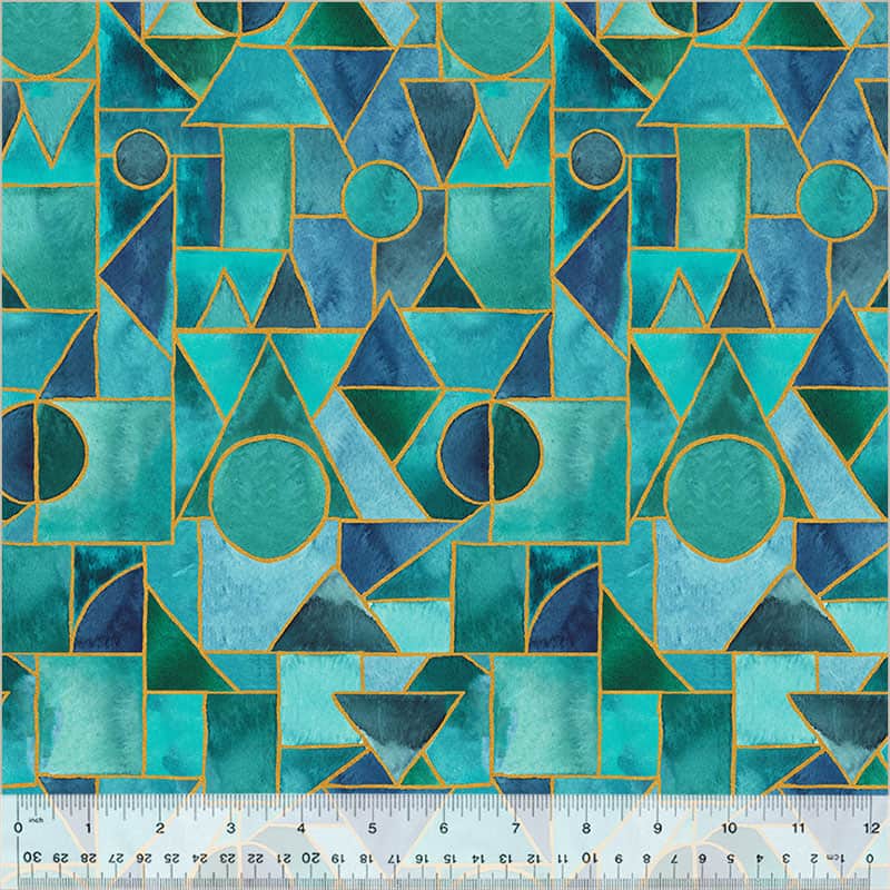 Ebb & Flow Sea Glass Aqua Metallic Fabric Yardage