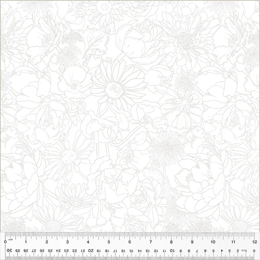 Spring Dreams White on White Garden Sketch Fabric Yardage Product Photo