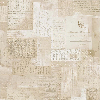 A collage of vintage handwritten letters and documents with polka dots and postage marks forms an antique background—perfect for quilts with the Windham Fabrics Ephemera Parchment 108" Wide 3 Yard Quilt Fabric Back Pack.
