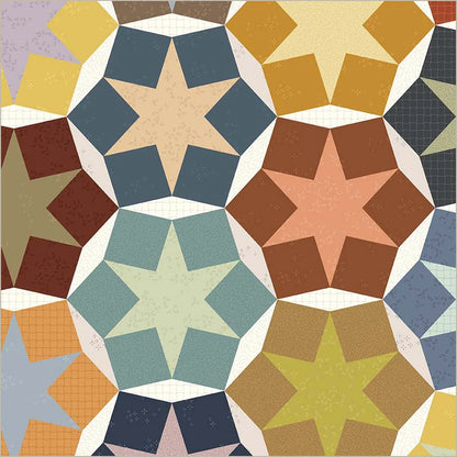Stellar Dawn 108" Wide 3 Yard Quilt Fabric Back Pack by Windham Fabrics features interlocking eight-pointed stars and hexagons in muted tones—ideal as a striking quilt backing for your projects.