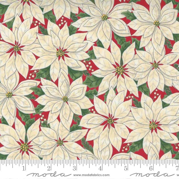 Home Sweet Holidays White Poinsettas All Over Red Fabric Yardage