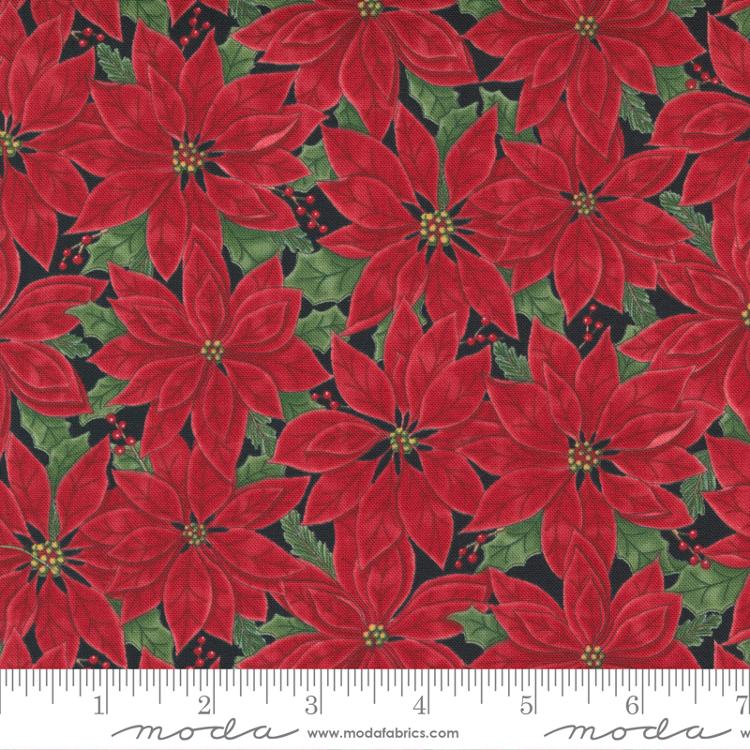 Home Sweet Holidays Poinsettia Red on Black Fabric Yardage